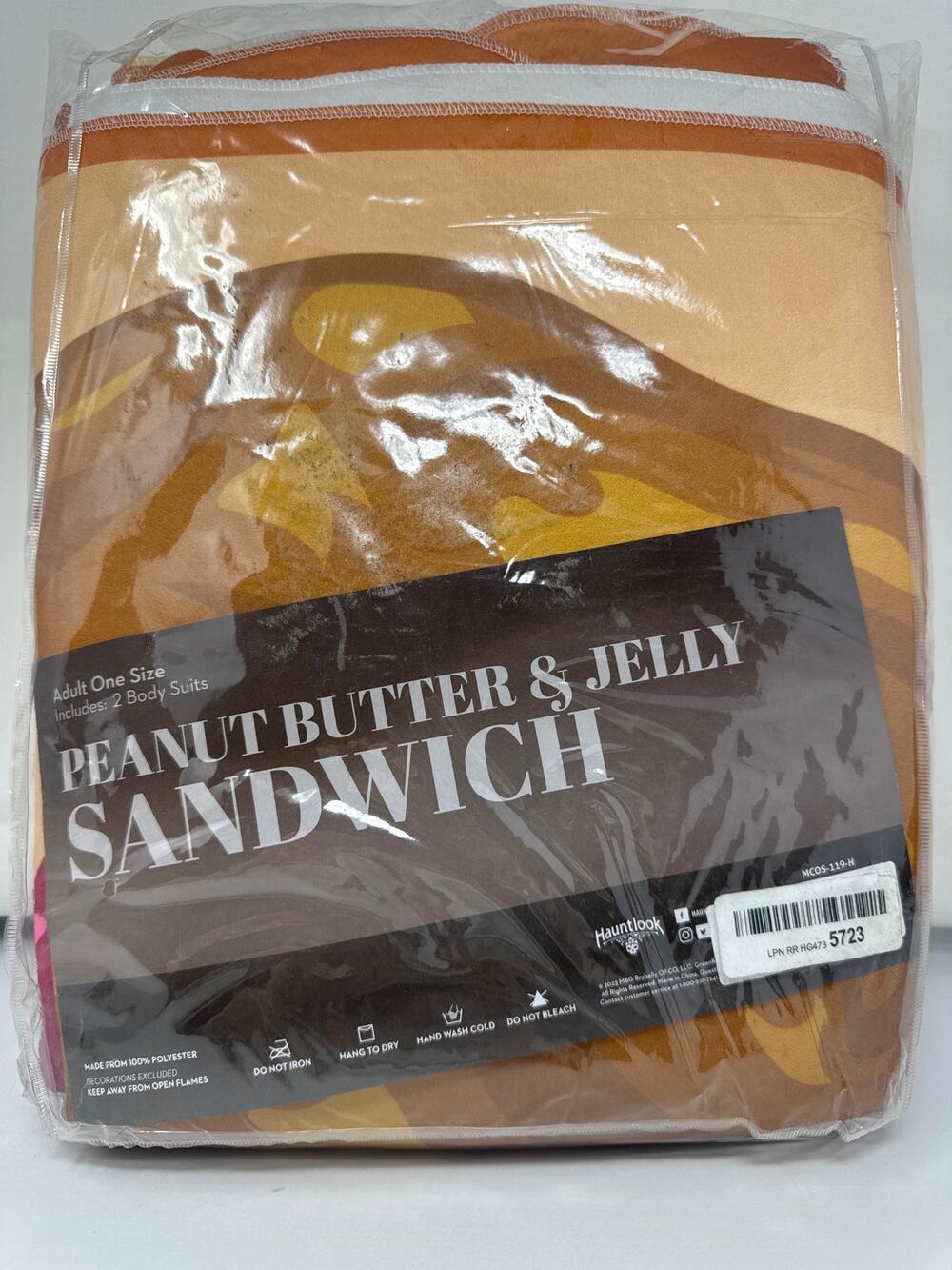 Brand New Hauntlook Adult One Size Peanut Butter Jelly Sandwich Costume Bodysuit